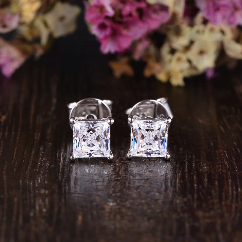 cubic zirconia earrings for women-Zarkan Ice Cube Silver Studs