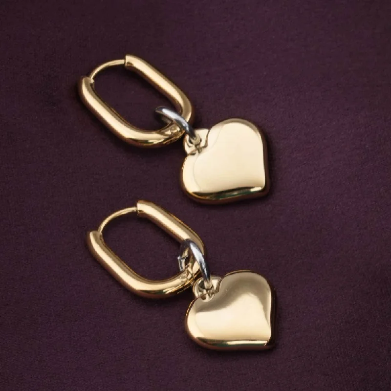 layered earrings for women-Puffed Heart Hoop Earrings