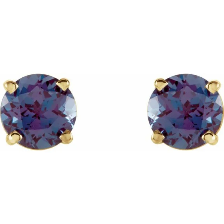 elegant gold earrings for women-14K Yellow 5 mm Lab-Grown Alexandrite Stud Earrings