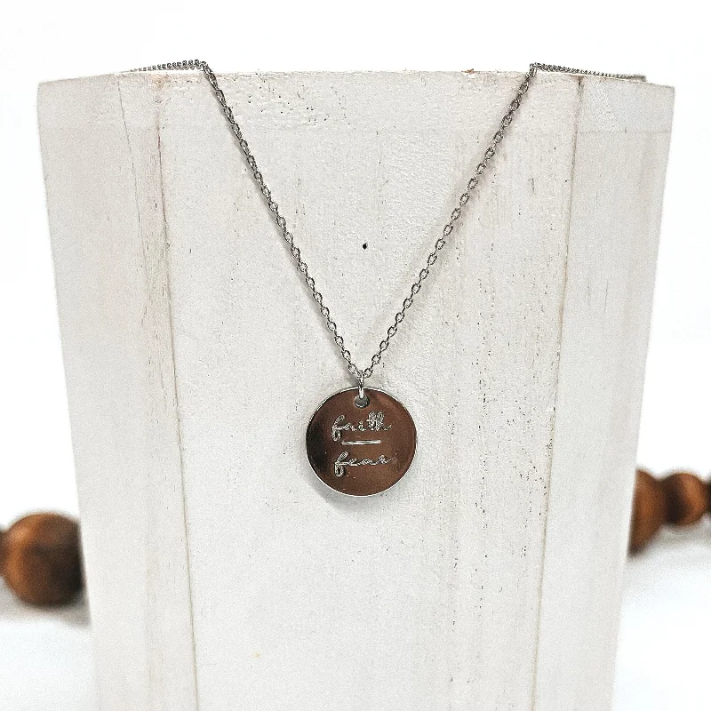 layered gold necklaces for women-Silver Tone Necklace with Faith Over Fear Pendant