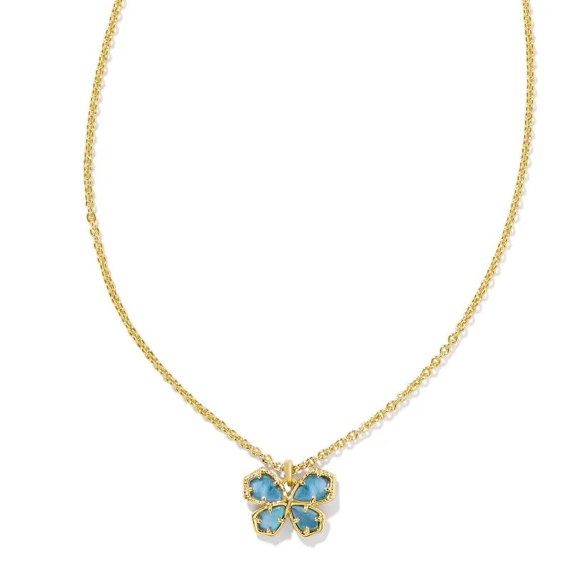 zodiac necklaces for women-Kendra Scott | Mae Gold Butterfly Short Pendant Necklace in Indigo Watercolor Illusion