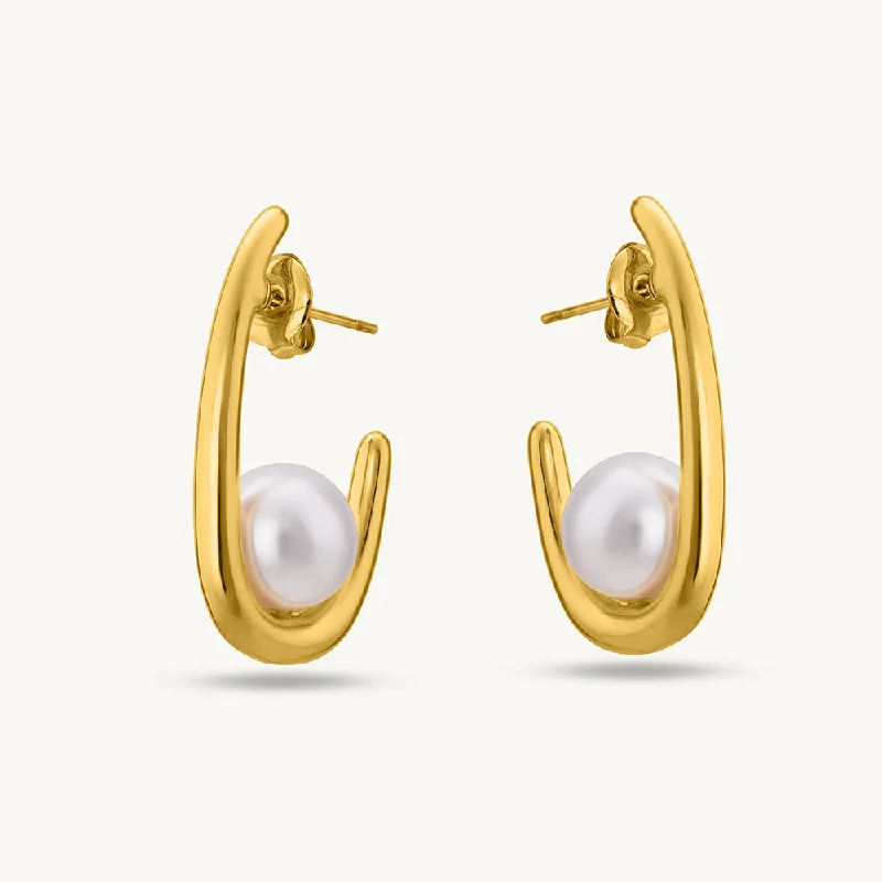 statement earrings for women-Pearl Elegance Hoop Earrings