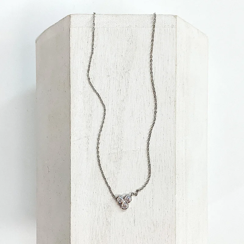 bold necklaces for women-Good Daze Necklace with 3mm CZ Crystals in a Bezel Cluster in Silver