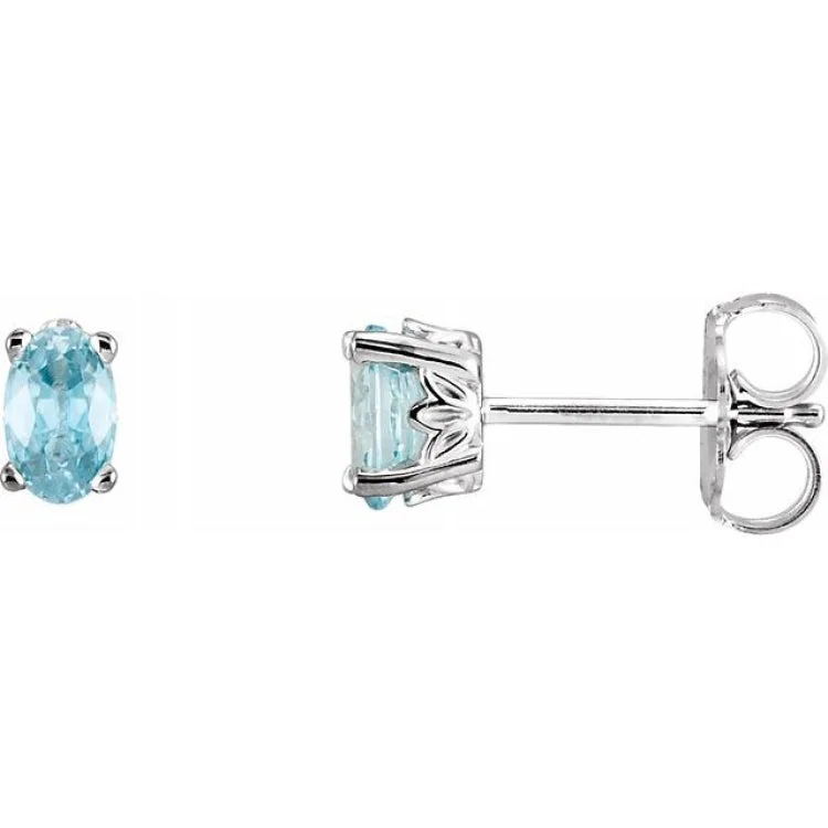 dainty earrings for women-14K White Natural Blue Zircon Earrings