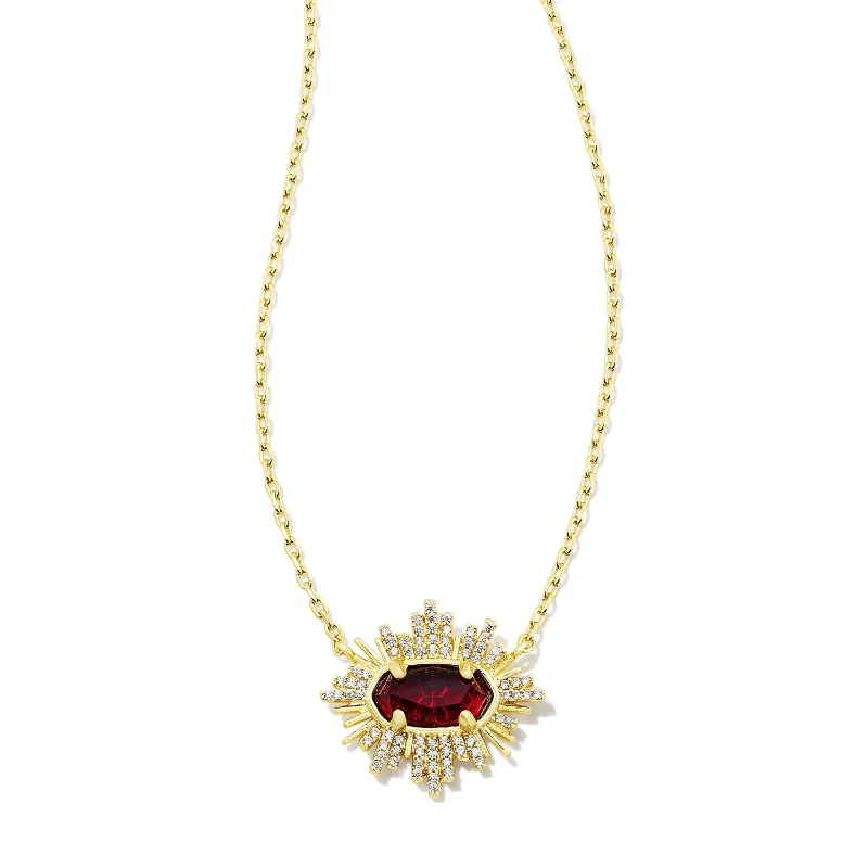 zirconia necklaces for women-Kendra Scott | Grayson Sunburst Frame Short Pendant Necklace Gold Red Glass