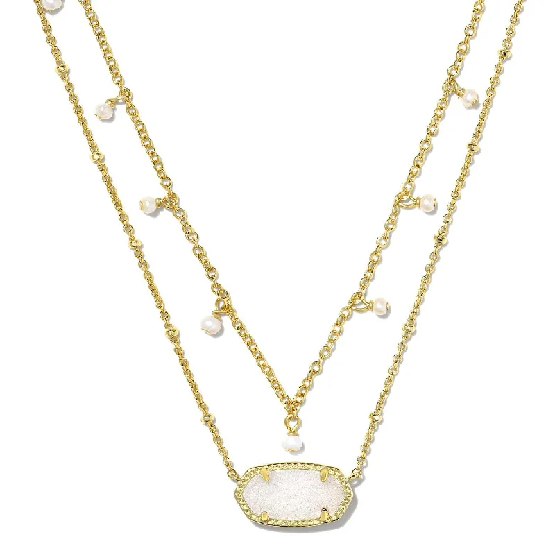 vintage gold necklaces for women-Kendra Scott | Elisa Gold Pearl Multi Strand Necklace in Iridescent Drusy