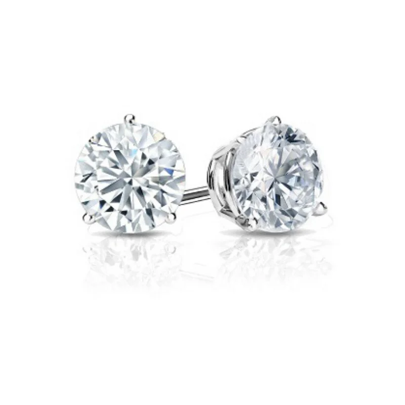 luxury gold earrings for women-14K White Gold Solitaire Martini Set Diamond Earrings