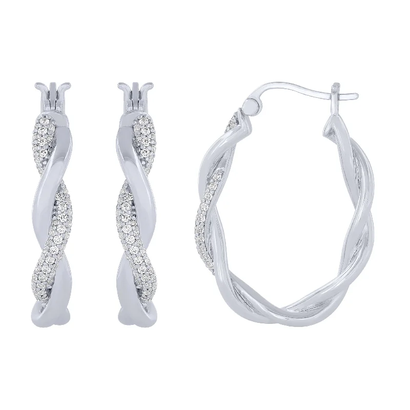 fashion earrings for women-Sterling Silver 1/3Ctw Twisted Hoop Earrings