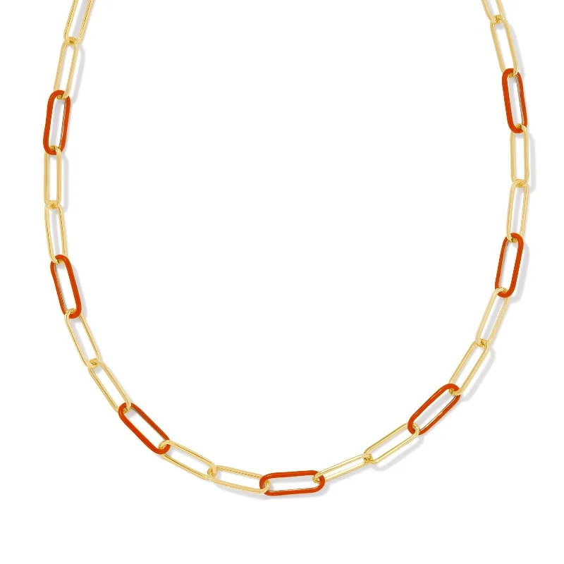 personalized necklaces for women-Kendra Scott | Ainsley Gold Convertible Chain Necklace in Orange Enamel