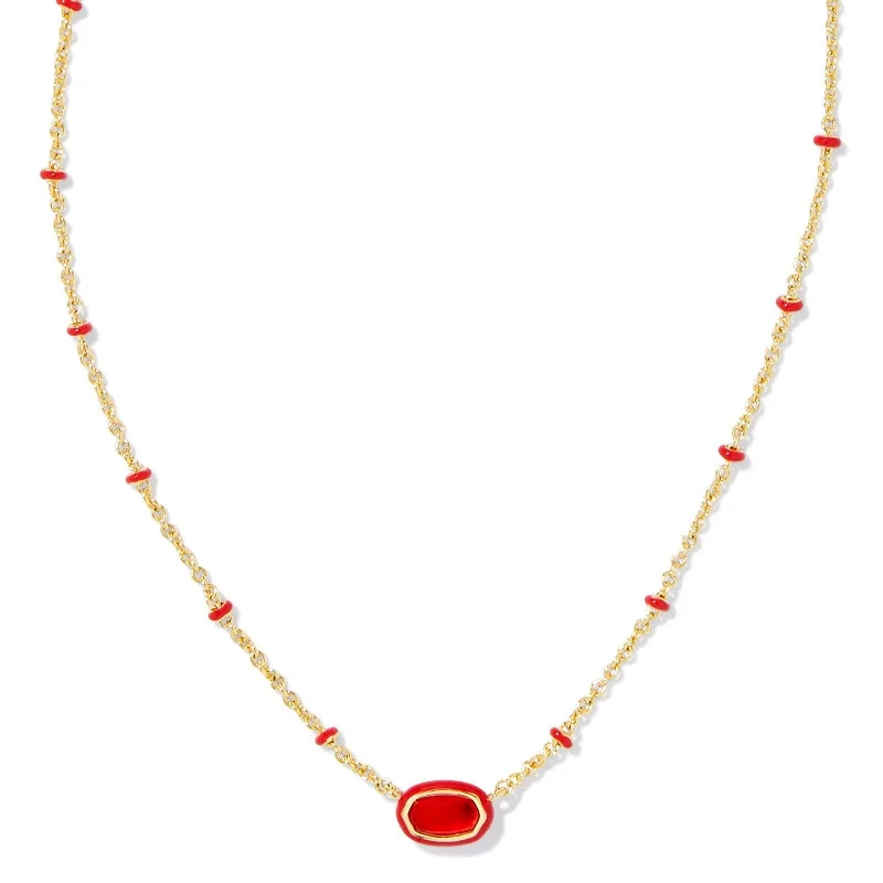 ruby necklaces for women-Kendra Scott | Mini Elisa Gold Enamel Frame Short Pendant Necklace in Red Illusion