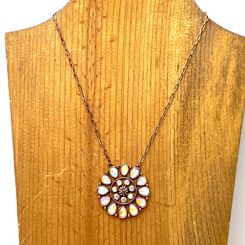 antique necklaces for women-Desert Daisy Copper Tone Flower Concho Necklace in Light Pink and Ivory