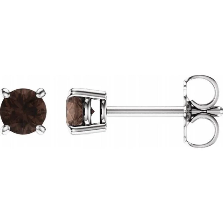 dazzling earrings for women-14K White 4 mm Natural Smoky Quartz Stud Earrings