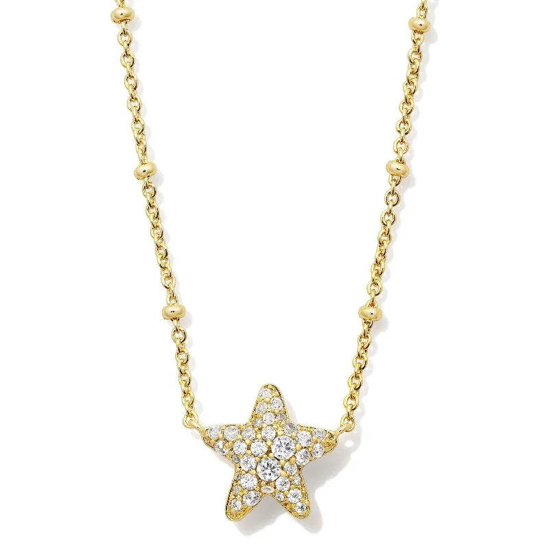 moon and star necklaces for women-Kendra Scott | Jae Gold Star Pave Pendant Necklace in White Crystal