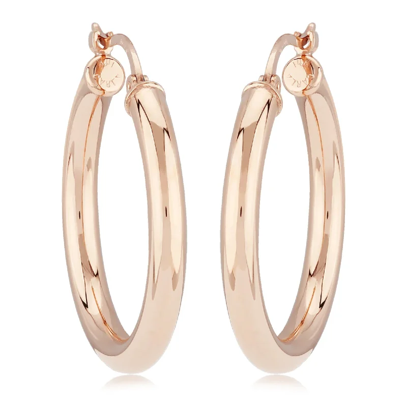 elegant gold earrings for women-14K Rose Gold 3X25mm S/D Hoop Earrings