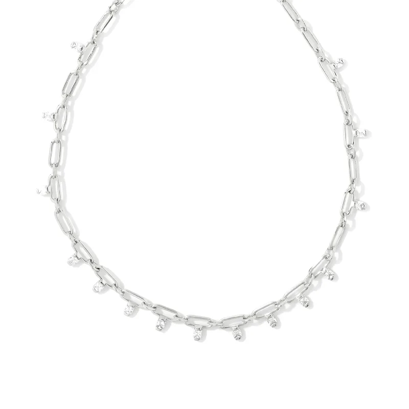 long necklaces for women-Kendra Scott | Lindy Silver Crystal Chain Necklace in White Crystal