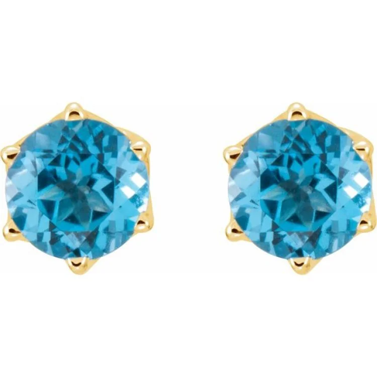 long earrings for women-14K Yellow Natural Swiss Blue Topaz Earrings