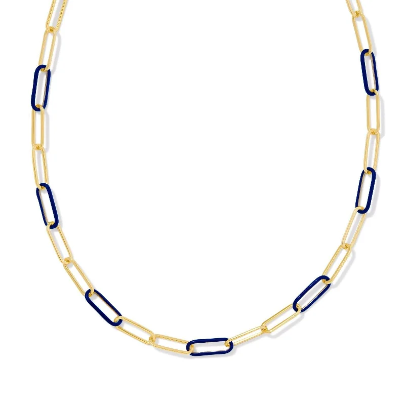 rose gold necklaces for women-Kendra Scott | Ainsley Gold Convertible Chain Necklace in Navy Enamel