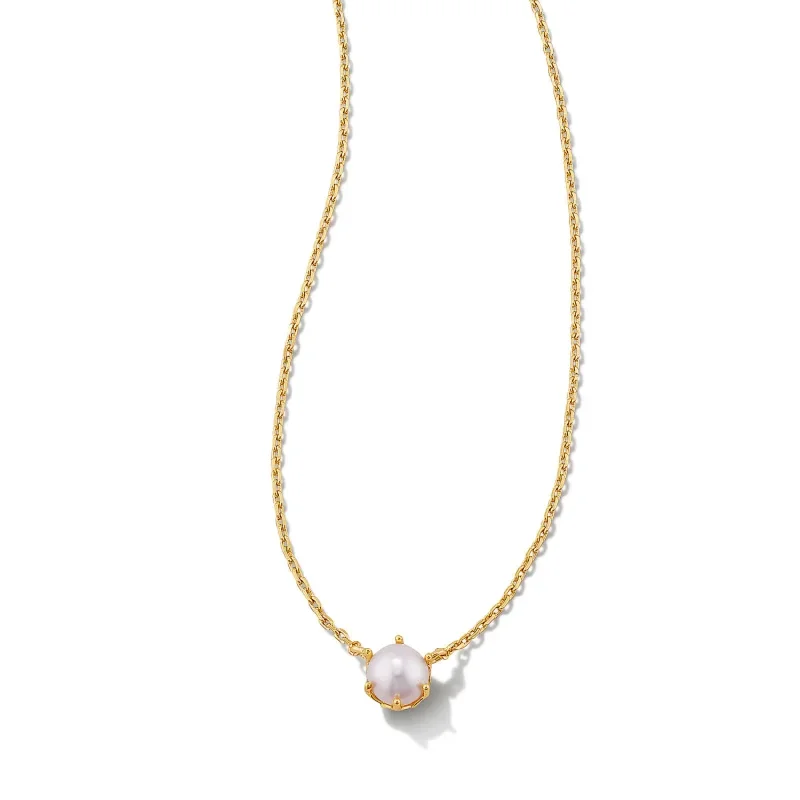 birthstone necklaces for women-Kendra Scott | Ashton White Pearl Pendant Necklace in Gold