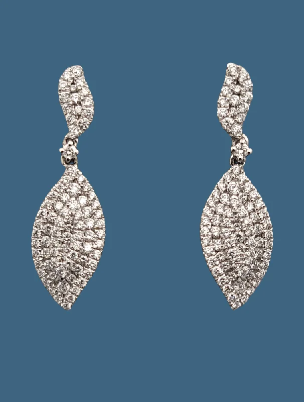 classic drop earrings for women-Diamond Dangle Leaf Earrings 14K White Gold