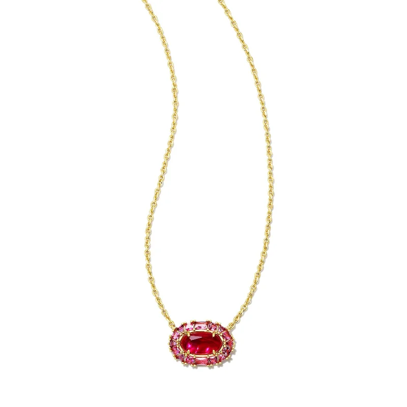 custom pendant necklaces for women-Kendra Scott | Elisa Gold Crystal Frame Short Pendant Necklace in Raspberry Illusion