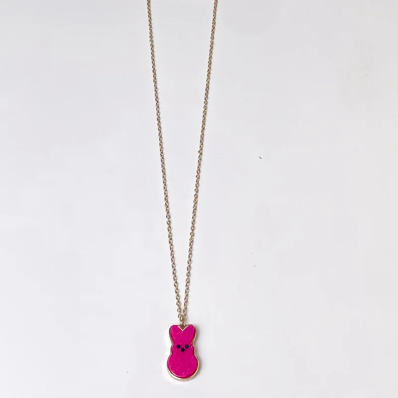 choker pendant necklaces for women-Gold Chain Necklace with Bunny Pendant in Hot Pink