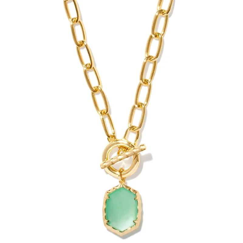 letter necklaces for women-Kendra Scott | Daphne Gold Link and Chain Necklace in Light Green Mother of Pearl