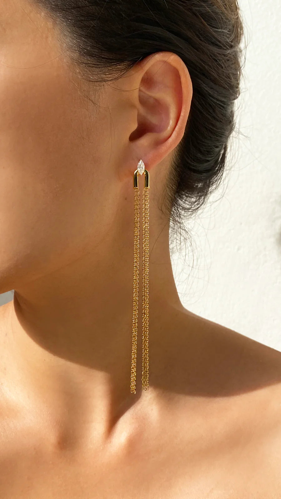 gold drop earrings for women-Multi Chains Marquis Cut Stone Earrings