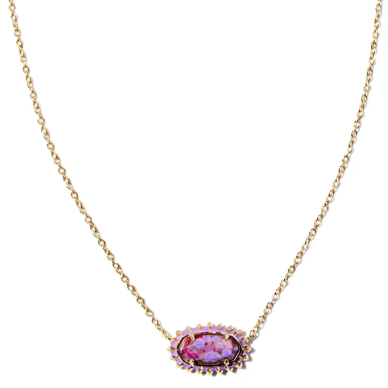 engraved name necklaces for women-Kendra Scott | Elisa Gold Color Burst Frame Short Pendant Necklace in Bronze Veined Violet Magnesite