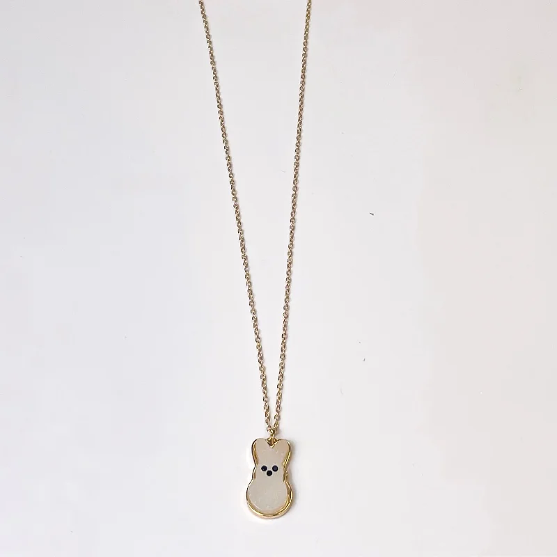 personalized necklaces for women-Gold Chain Necklace with Bunny Pendant in White