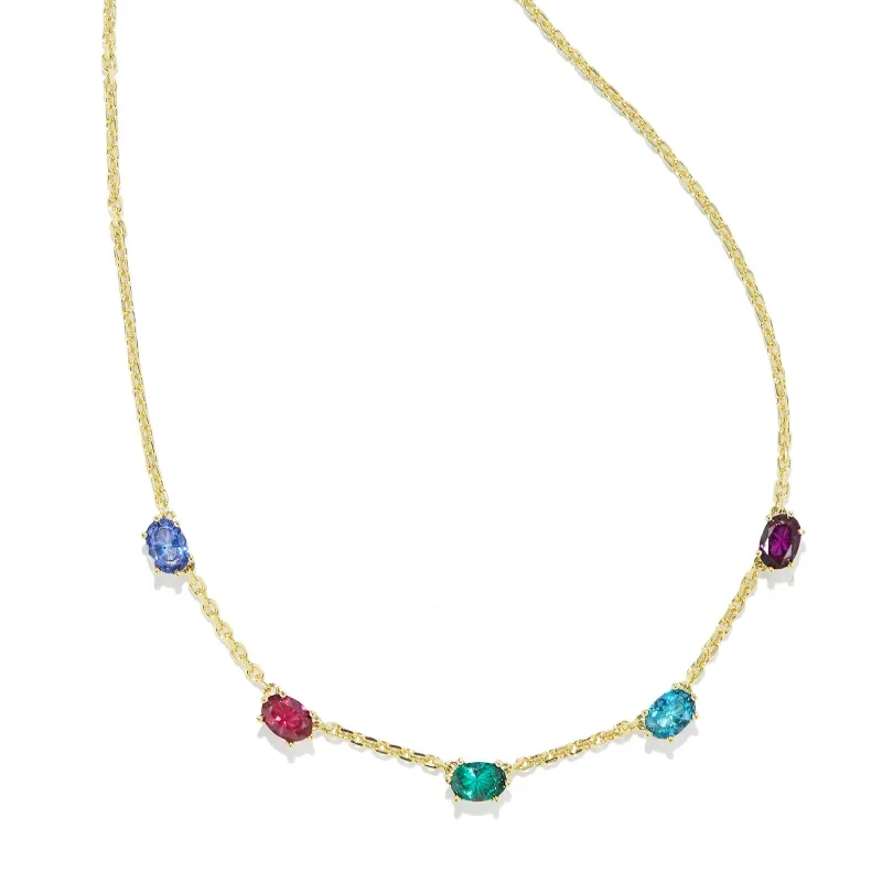 white gold necklaces for women-Kendra Scott | Cailin Gold Crystal Strand Necklace in Multi Mix