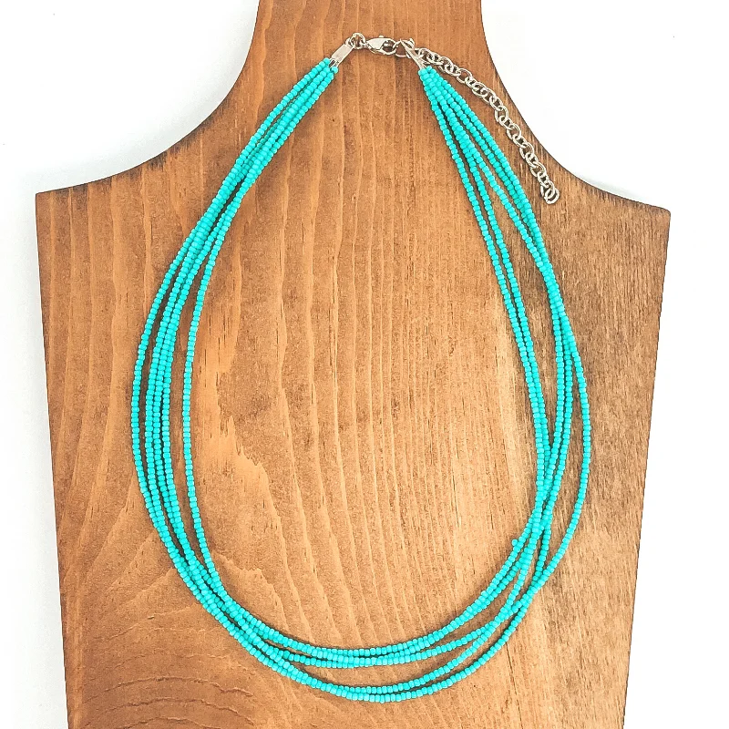 antique necklaces for women-Multi Layered Seed Beaded Necklace in Turquoise