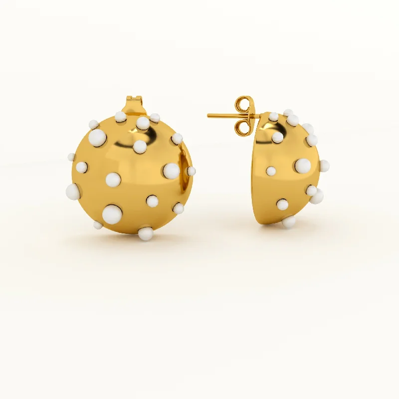 luxury gold earrings for women-Pearl Golden Ball Stud Earrings