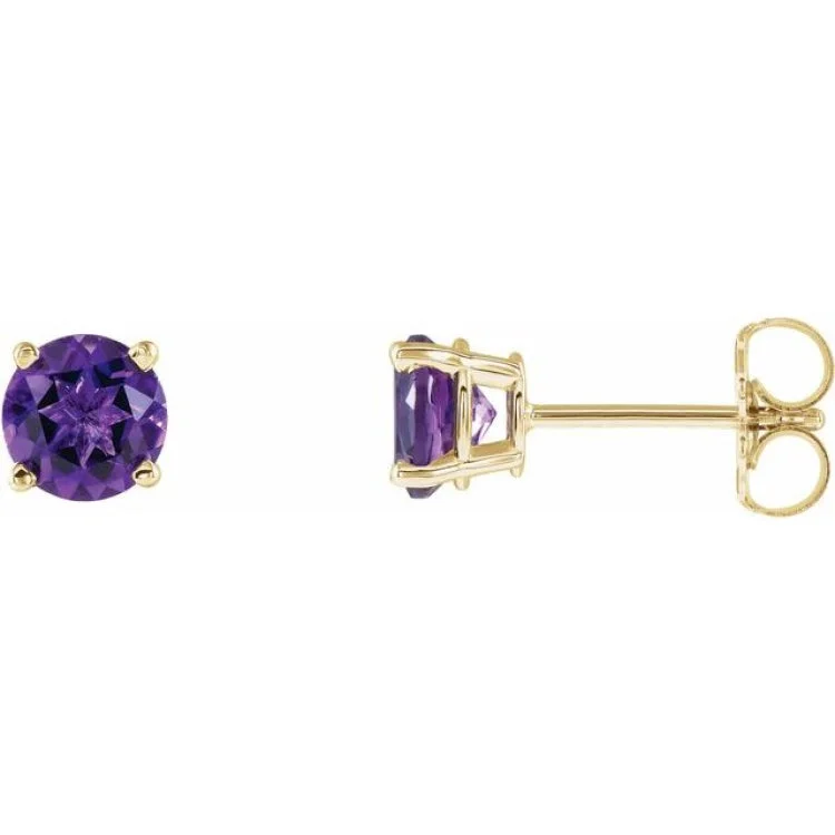 small stud earrings for women-14K Yellow 5 mm Natural Amethyst Stud Earrings