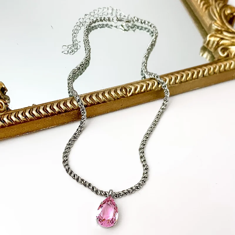 silver necklaces for women-Sorrelli | Eileen Pendant Necklace in Palladium Silver Tone and Pink Pineapple Crystal