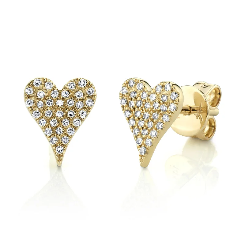 fashion gold earrings for women-0.14ct Pave Diamond Heart Earrings