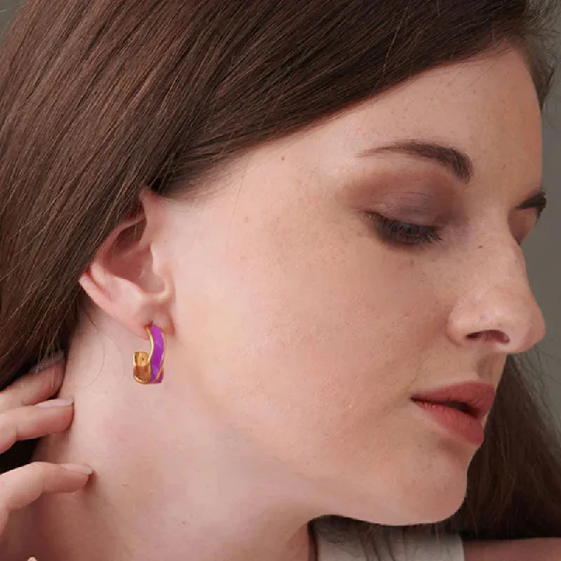 modern earrings for women-Purple Round Hoop Earrings