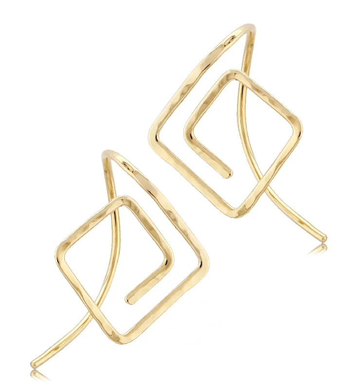 flower drop earrings for women-14K Yellow Gold Endless Ham Square Earrings