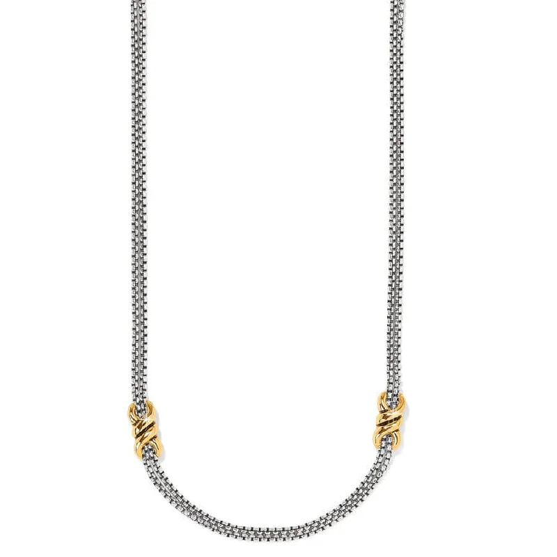 minimalist necklaces for women-Brighton | Interlok Twist Two Tone Double Chain Neckalce