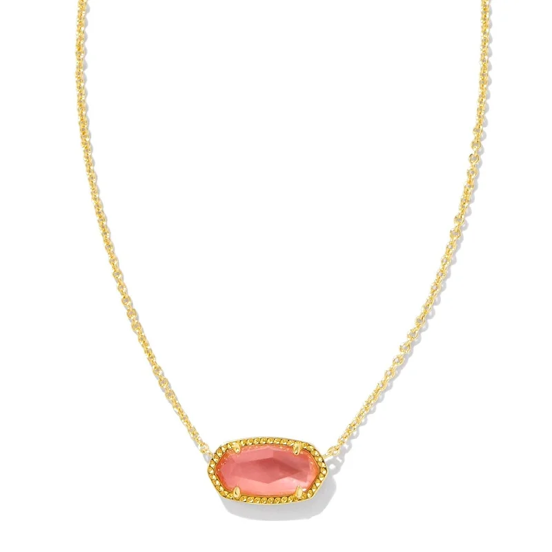 celestial necklaces for women-Kendra Scott | Elisa Gold Pendant Necklace in Coral Pink Mother of Pearl