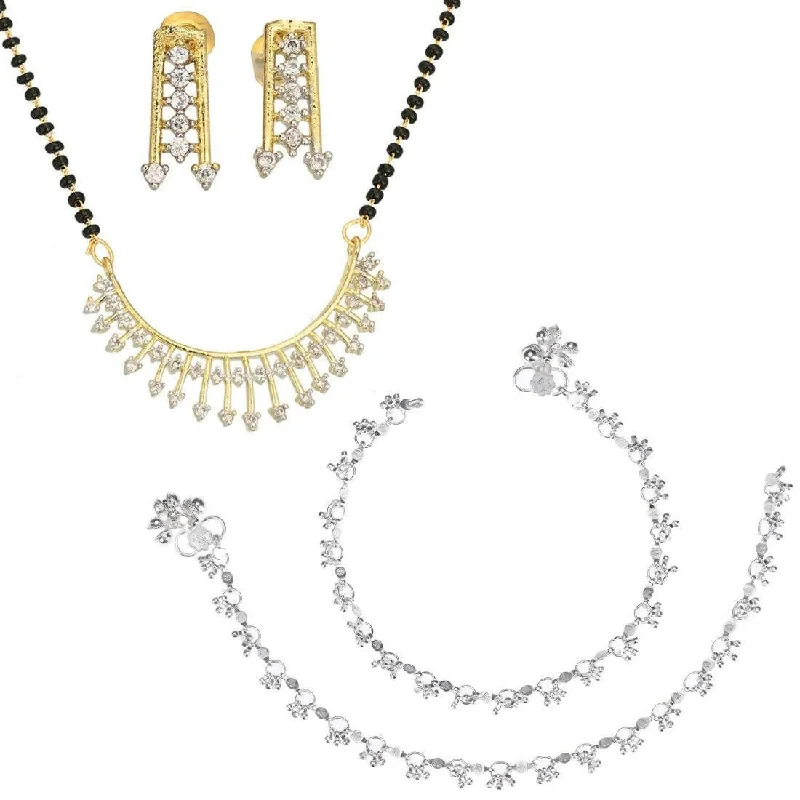 adjustable anklet for women-AanyaCentric Gold-plated Mangalsutra Pendant Earring Set & Silver Plated Anklet