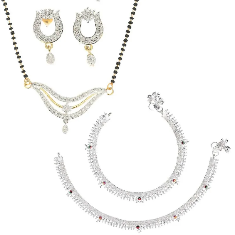 chain anklet for women-AanyaCentric Gold-plated Mangalsutra Pendant Earring Set & Silver Plated Anklet