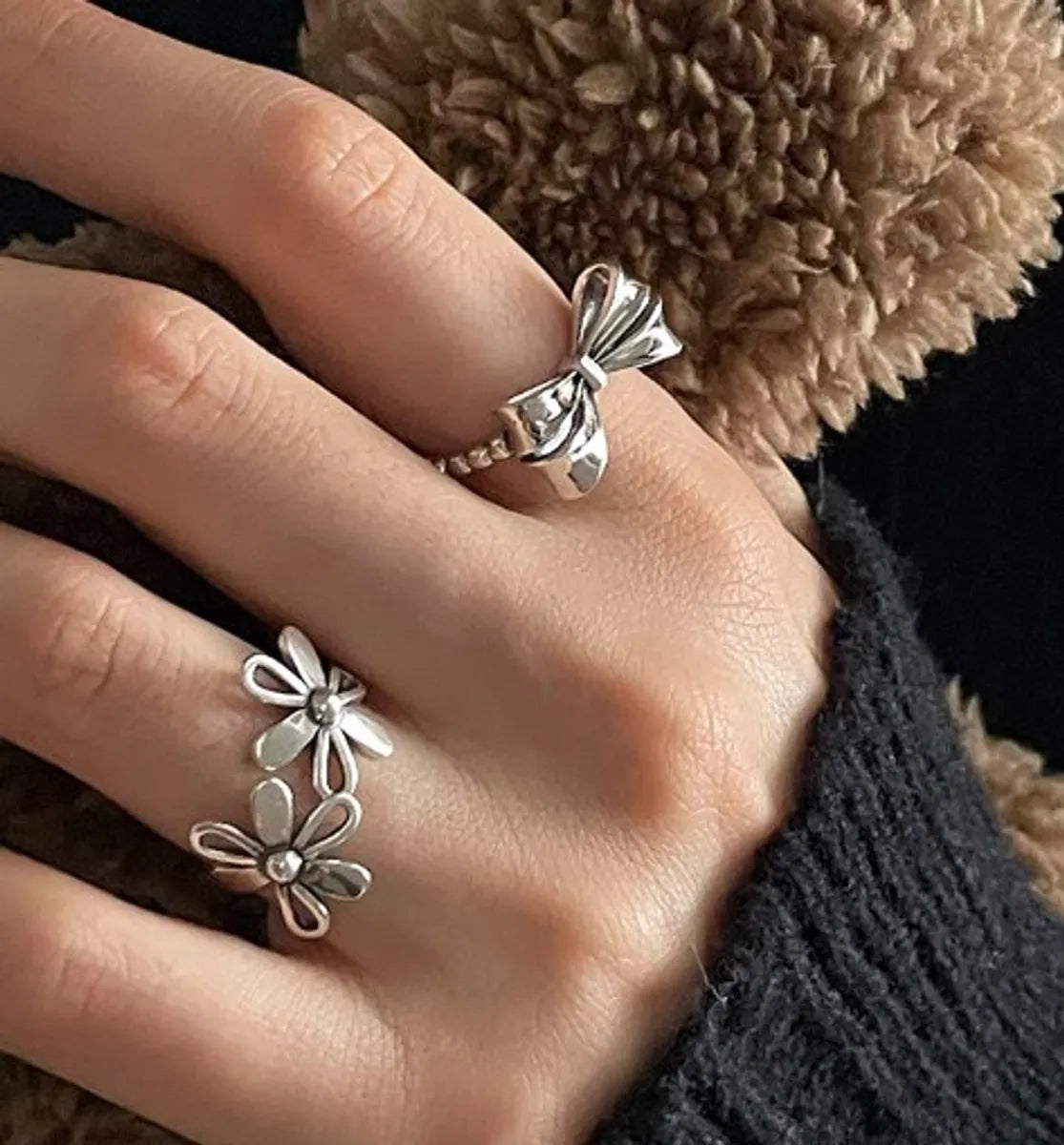 chunky rings for women-Vintage Style Bow Knot Copper Plating Open Rings