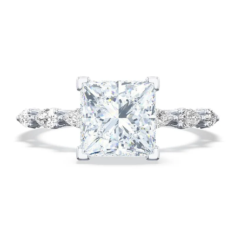 halo setting engagement rings for women-Princess Solitaire Engagement Ring