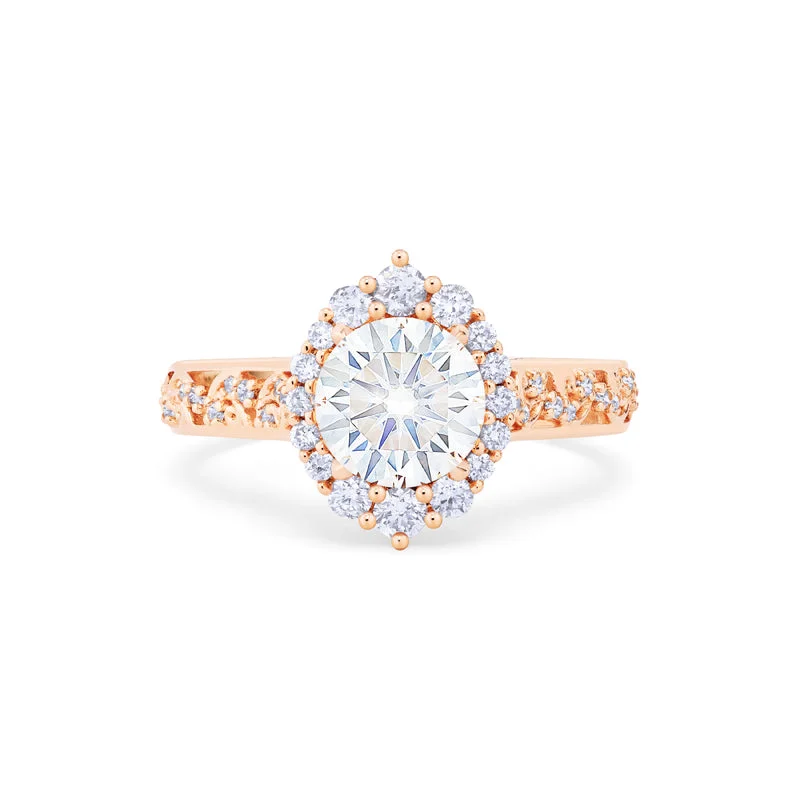 side-stone engagement rings for women-[Ophelia] Ready-to-Ship Rococo Opulence Engagement Ring in Diamond / Moissanite