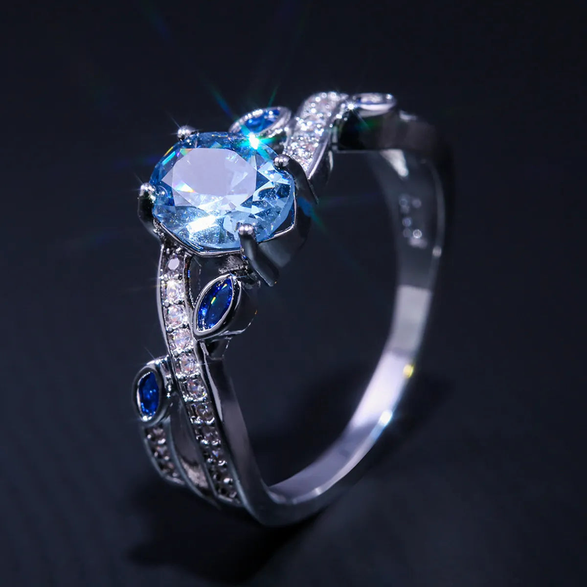 wedding rings for women-New Ring Accessories Fashion Royal Blue Zircon Ladies Copper Ring