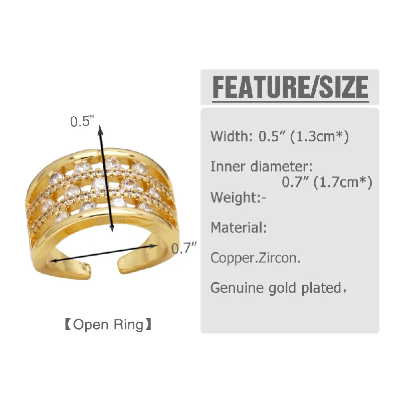 diamond rings for women-Simple Style Solid Color Copper Plating Inlay Zircon 18k Gold Plated Open Rings