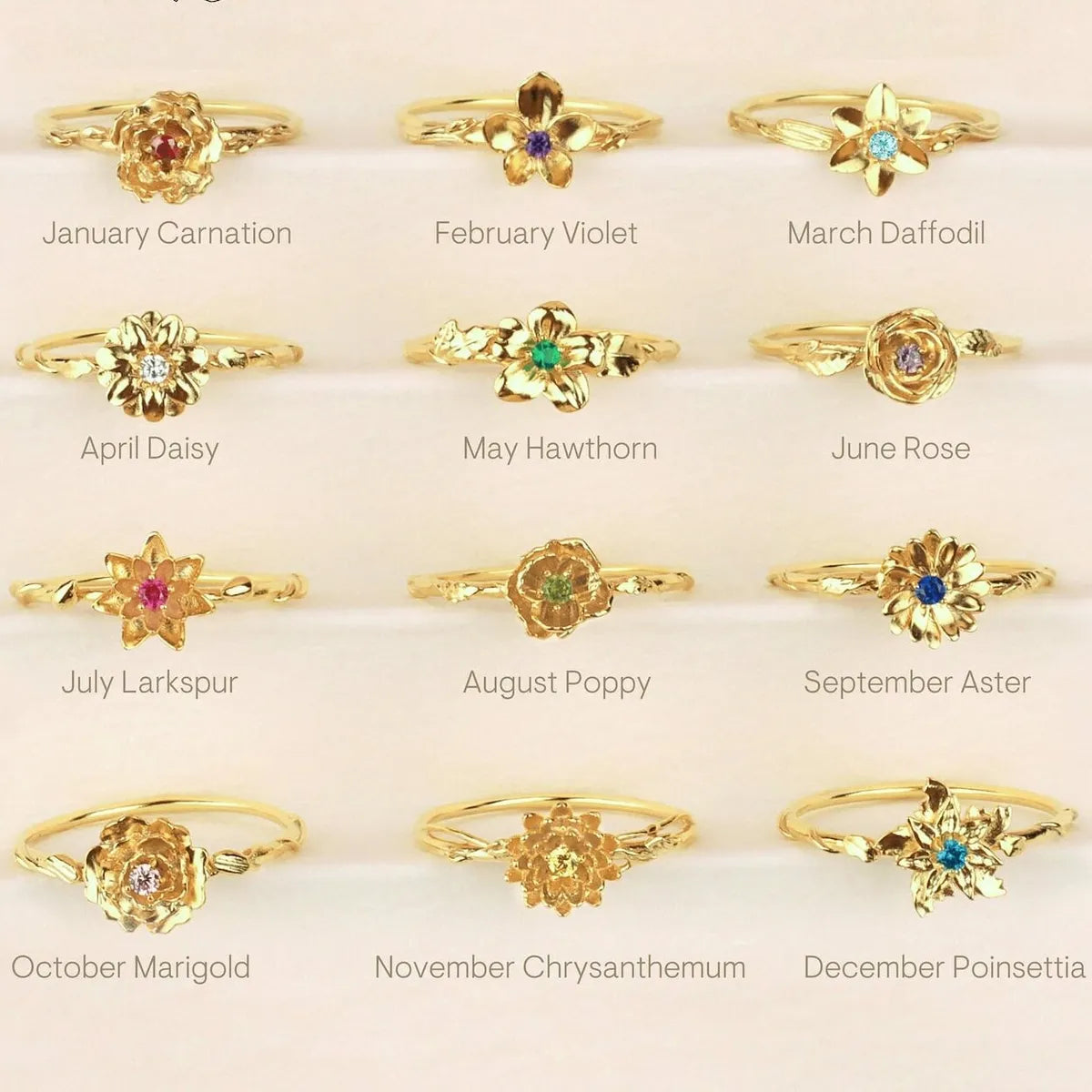 vintage style rings for women-Copper 14K Gold Plated Twist Inlay Flower Birthstone Zircon Adjustable Ring