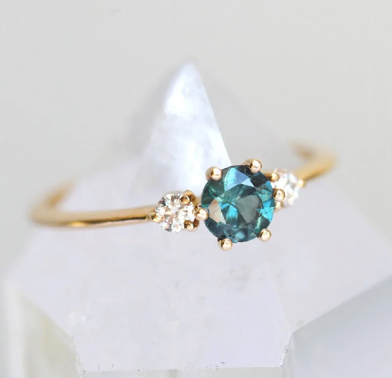 floral engagement rings for women-Elle Teal Sapphire Diamond Ring