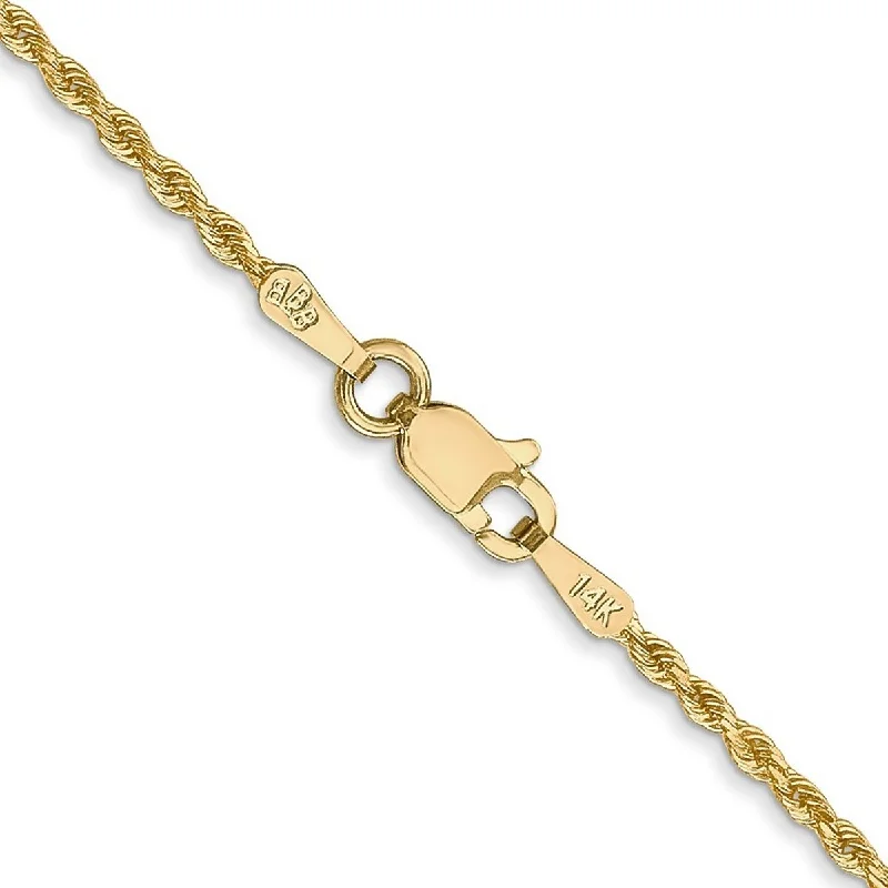 gold coin anklet for women-Curata Women's 14k Yellow Gold 1.75mm Sparkle-Cut Rope Anklet - 10 Inch - Lobster Claw