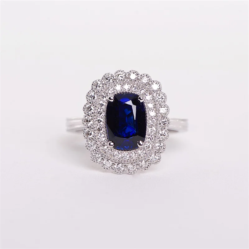 modern engagement rings for women-The Indigo - 18K GIA Certified Blue Sapphire and Diamond Ring